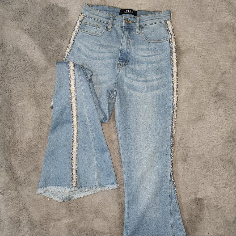 Akira Flare Jeans with Pearls Size 5 - Picture 8 of 10